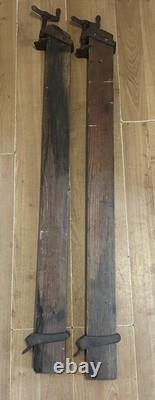 Pair Vintage Wooden and Cast Iron woodworking Bar clamps