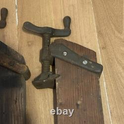 Pair Vintage Wooden and Cast Iron woodworking Bar clamps