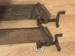 Pair Vintage Wooden and Cast Iron woodworking Bar clamps
