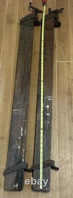 Pair Vintage Wooden and Cast Iron woodworking Bar clamps