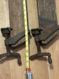 Pair Vintage Wooden and Cast Iron woodworking Bar clamps