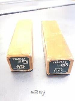 Pair vtg STANLEY Sweetheart # 207 BENCH STOP BOX Woodworking Shop TOOL plane dog