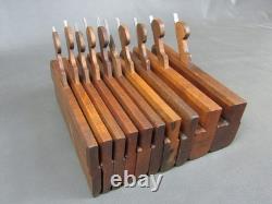 Part set of 10 vintage wooden moulding planes hollow & round old tools Routledge