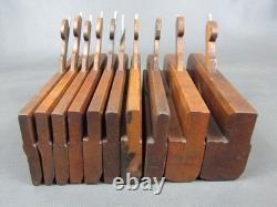 Part set of 10 vintage wooden moulding planes hollow & round old tools Routledge
