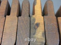 Part set of 10 vintage wooden moulding planes hollow & round old tools Routledge