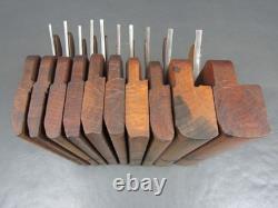 Part set of 10 vintage wooden moulding planes hollow & round old tools Routledge