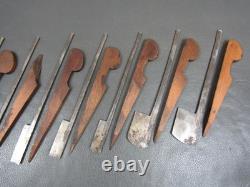 Part set of 10 vintage wooden moulding planes hollow & round old tools Routledge