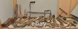 Pattern maker tool lot collectible woodworking antique saw brace drawknife more