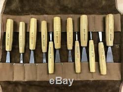 Pfeil Wood Carving Tools / Lettering Chisels Set in Fine Leather Tool Roll