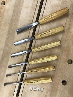 Pfeil Wood Carving Tools / Lettering Chisels Set in Fine Leather Tool Roll