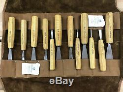 Pfeil Wood Carving Tools / Lettering Chisels Set in Fine Leather Tool Roll