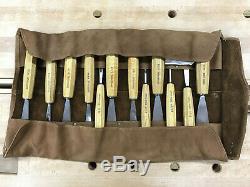 Pfeil Wood Carving Tools / Lettering Chisels Set in Fine Leather Tool Roll