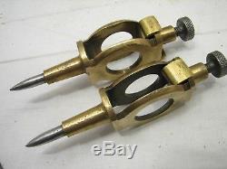 Pr Lg Deco Antique Brass/Gun Metal Trammel Points Woodworking Tool Marking Gauge