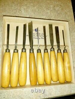 RARE Full Set Of 9x Vintage 1972 Henry Taylor Wood Carving Tools + Box, Insert