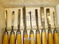 RARE Full Set Of 9x Vintage 1972 Henry Taylor Wood Carving Tools + Box, Insert