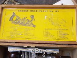 RECORD No 405 MULTI PLANE WOODWORK Original Wooden Box 23 Cutter Blade Complete