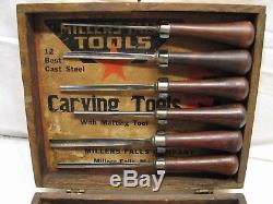 Rare Set 12 Fine Millers Falls Wood Chip Carving Chisels Woodworking Tools withBox