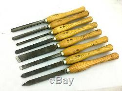 Rare Set Turning Chisels MARPLES Gouges Side Scraping Skew Woodworking Lathe