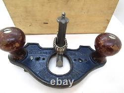 Record No 071½ router plane, with x3 cutters and fence. In hand made wooden box
