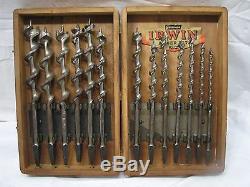 Set Irwin Drill Brace Bits Tool Wood Auger withBox Carpenter's Woodworking Mainbor