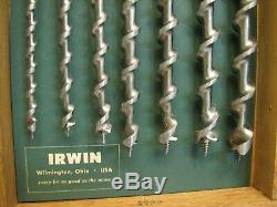 Set Irwin Drill Brace Bits Tool Wood Auger withBox Carpenters Woodworking 1/4 1