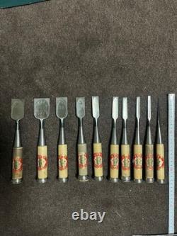 Set of 10 Japanese Oire Nomi Chisels Seki Signed Boxed Woodworking Tools