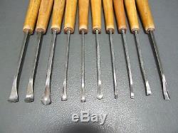 Set of 10 vintage bent spoon carving chisels & gouges old woodworking tools