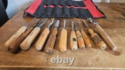 Set of 11 Carving Tools in Roll. Includes Marples, Ashley Iles Etc