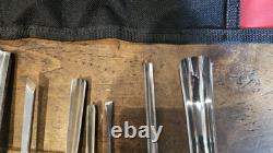 Set of 11 Carving Tools in Roll. Includes Marples, Ashley Iles Etc
