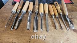 Set of 11 Carving Tools in Roll. Includes Marples, Ashley Iles Etc