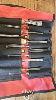 Set of 11 Carving Tools in Roll. Includes Marples, Ashley Iles Etc