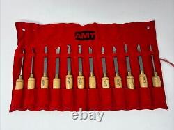 Set of 12 AMT Wood Carving Chisels with Red Pouch Woodworking Tools