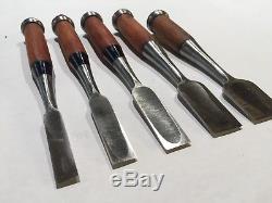 Set of 5 Japanese Bench Chisels, Vintage Woodworking Tool Lot, Top Blacksmith