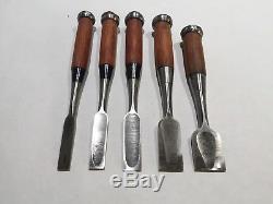 Set of 5 Japanese Bench Chisels, Vintage Woodworking Tool Lot, Top Blacksmith