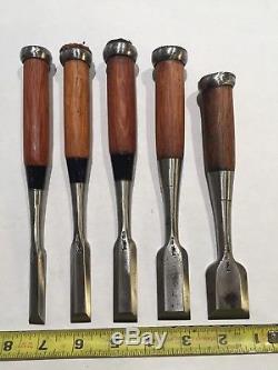 Set of 5 Japanese Bench Chisels, Vintage Woodworking Tool Lot, Top Blacksmith