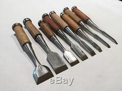 Set of 8 Vintage Japanese Bench Chisels, Woodworking Tool Lot, Several Ouchi