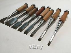 Set of 8 Vintage Japanese Bench Chisels, Woodworking Tool Lot, Several Ouchi