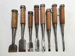 Set of 8 Vintage Japanese Bench Chisels, Woodworking Tool Lot, Several Ouchi