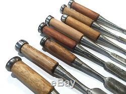 Set of 8 Vintage Japanese Bench Chisels, Woodworking Tool Lot, Several Ouchi