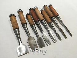 Set of 8 Vintage Japanese Bench Chisels, Woodworking Tool Lot, Several Ouchi