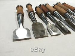 Set of 8 Vintage Japanese Bench Chisels, Woodworking Tool Lot, Several Ouchi