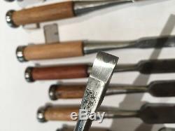 Set of 8 Vintage Japanese Bench Chisels, Woodworking Tool Lot, Several Ouchi