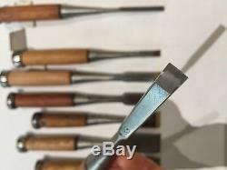 Set of 8 Vintage Japanese Bench Chisels, Woodworking Tool Lot, Several Ouchi