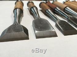 Set of 8 Vintage Japanese Bench Chisels, Woodworking Tool Lot, Several Ouchi