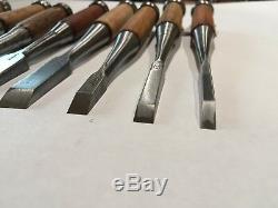 Set of 8 Vintage Japanese Bench Chisels, Woodworking Tool Lot, Several Ouchi