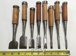 Set of 8 Vintage Japanese Bench Chisels, Woodworking Tool Lot, Several Ouchi