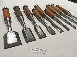 Set of 9 Japanese Bench Chisels, Vintage Woodworking Tool Lot Oire Nomi SHARP