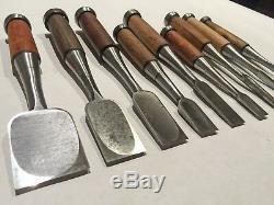 Set of 9 Japanese Bench Chisels, Vintage Woodworking Tool Lot Oire Nomi SHARP