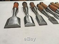 Set of 9 Japanese Bench Chisels, Vintage Woodworking Tool Lot Oire Nomi SHARP