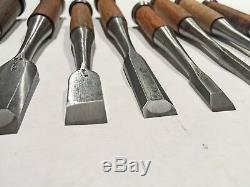 Set of 9 Japanese Bench Chisels, Vintage Woodworking Tool Lot Oire Nomi SHARP